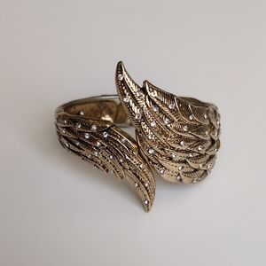 Betsey‎ Johnson "Fly with Me" Angel Wings Bracelet - Hinged Gold Tone Rhinstones